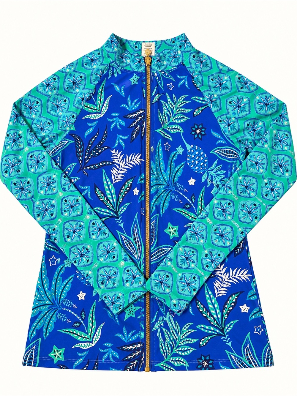 Bleu Rod Beattie Rash Guard Swim Jacket Tropical Floral Zip Front Size S